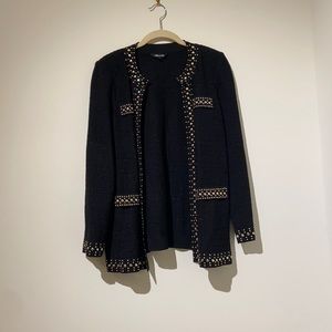 Misook stud trim textured knit black jacket